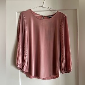 Pink Adrianna Papell Pleated woven sleeve knit top